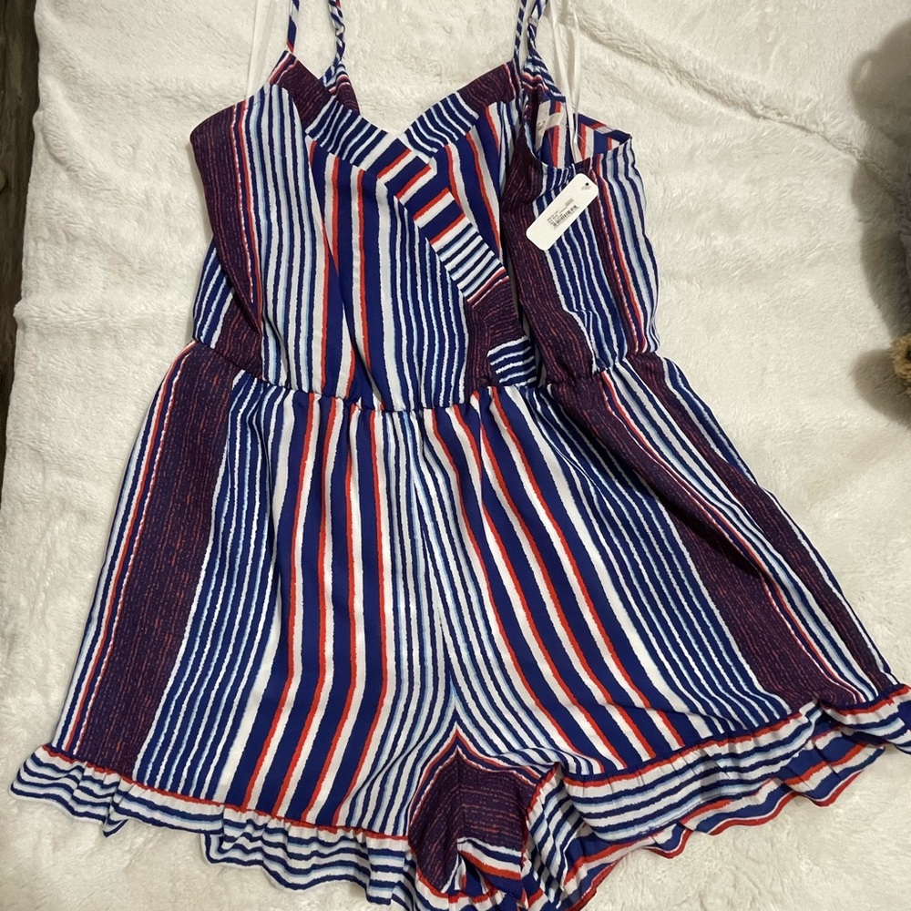 Stylish Women's Striped Jumpsuit in Blue, Red, and White